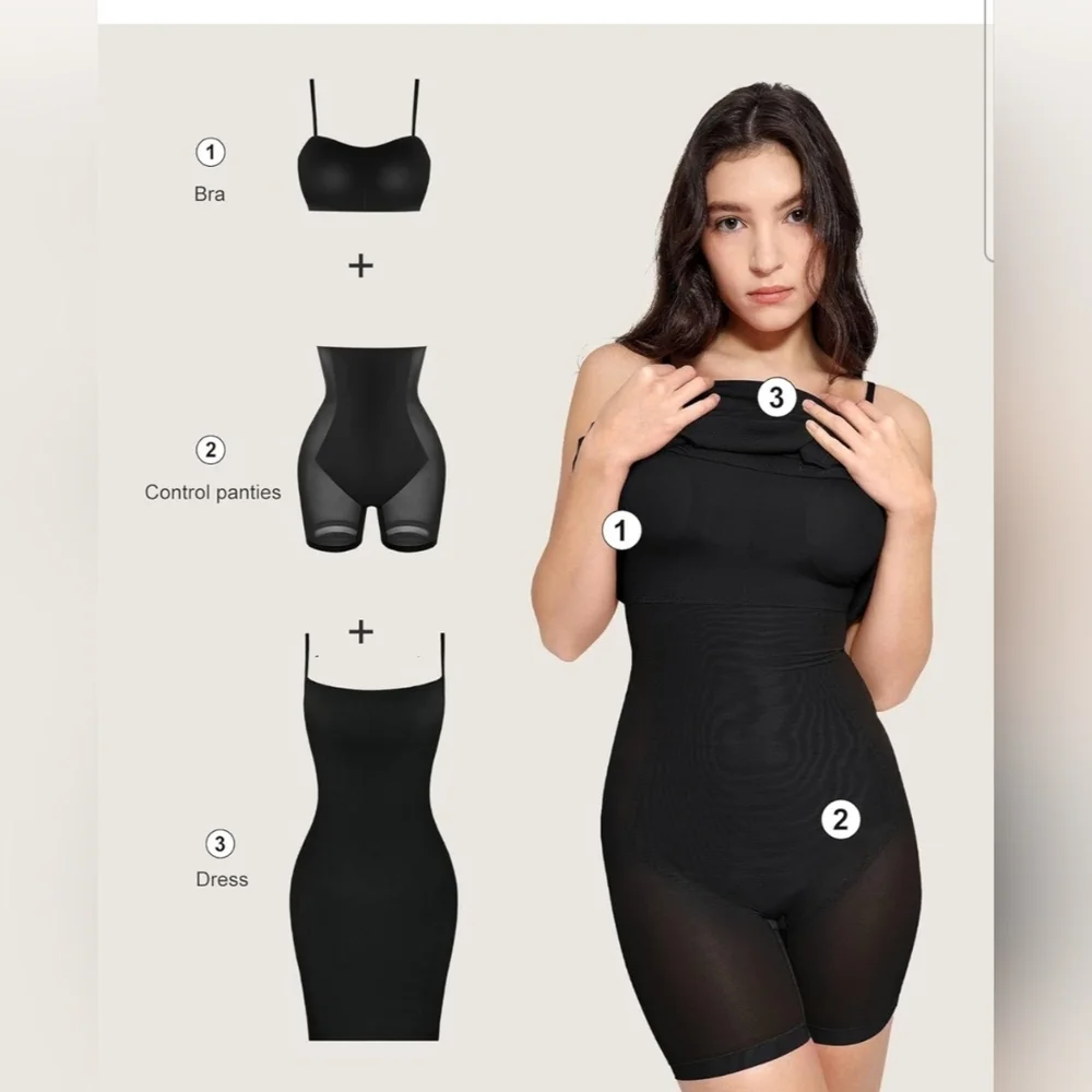 Popilush Women's Black Black Summer Shapewear Tummy Control Bodycon Dress Size M - Picture 4 of 8